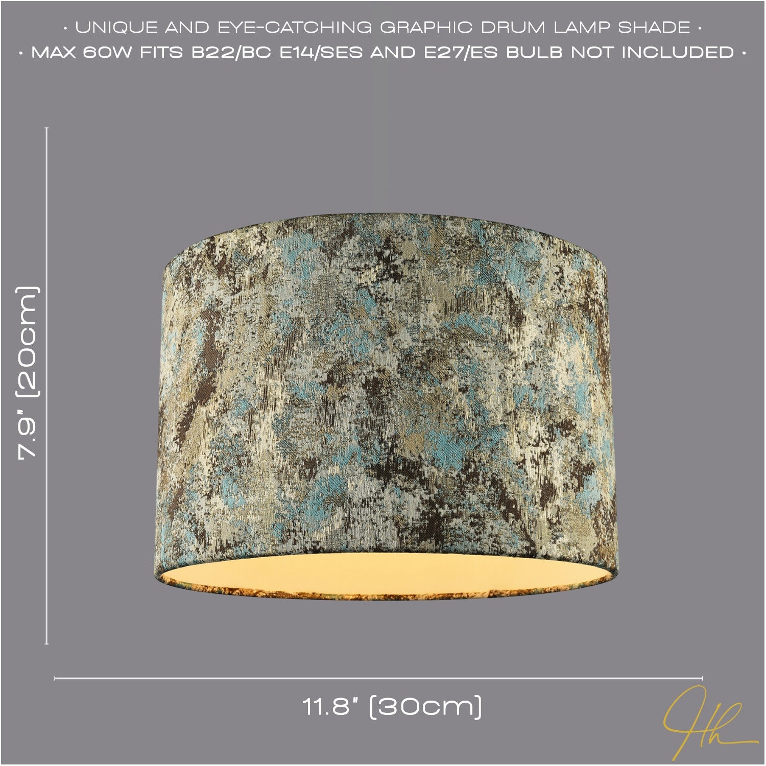 Graphic Designer Round Drum Lamp Shade in Teal Cream and Taupe Colours Image 7
