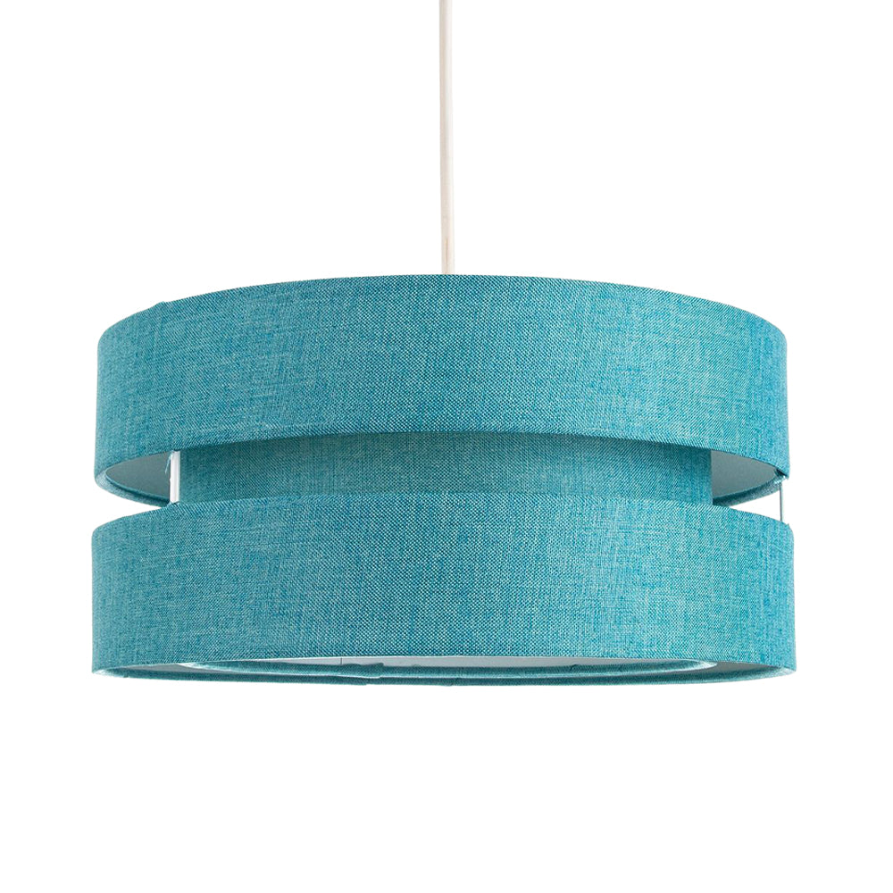 Contemporary Quality Teal Linen Fabric Triple Tier Ceiling Pendant Light Shade Image 1