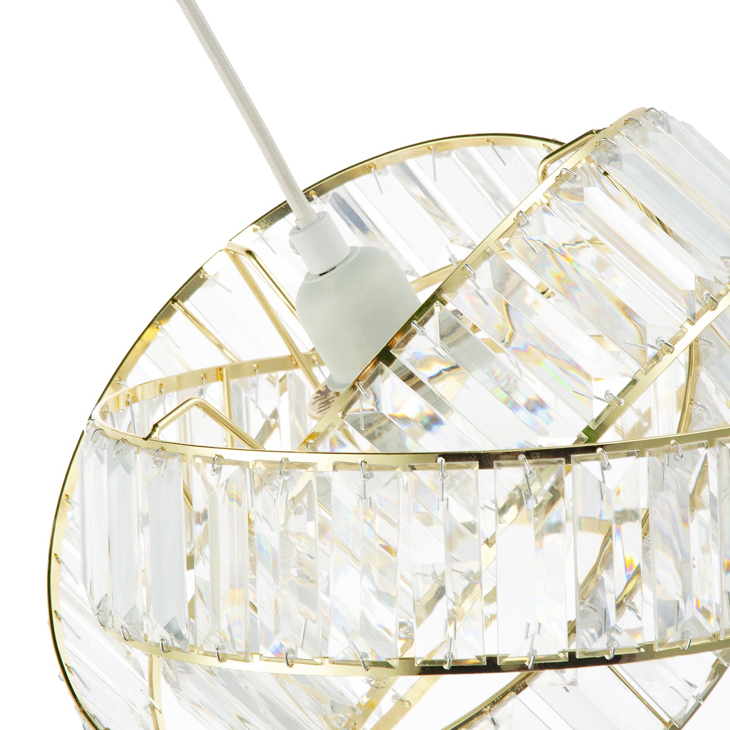 Modern Three Ring Gold Pendant Shade with Transparent Acrylic Prisms Image 5