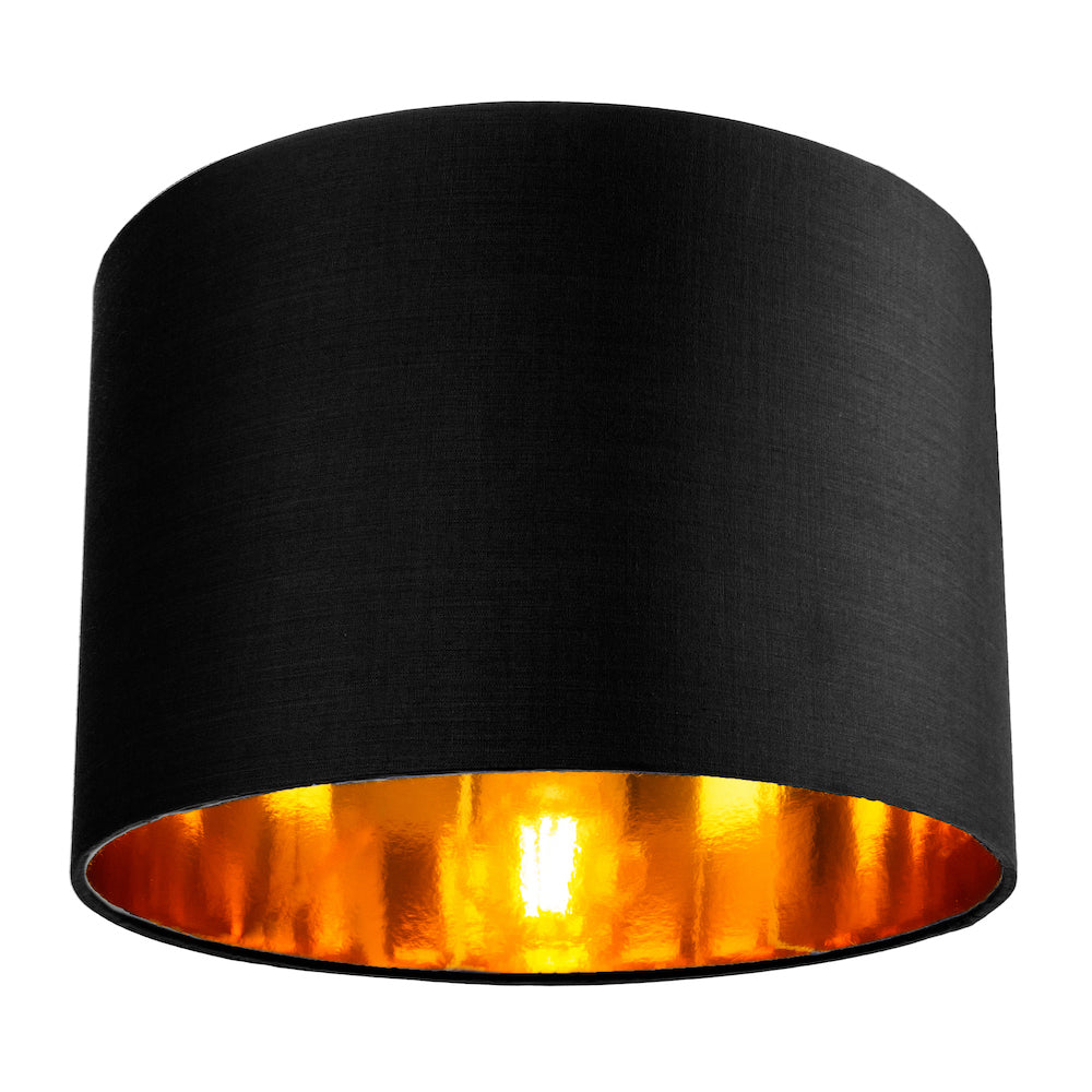 Contemporary Black Cotton 12" Table/Pendant Lamp Shade with Shiny Golden Inner Image 1