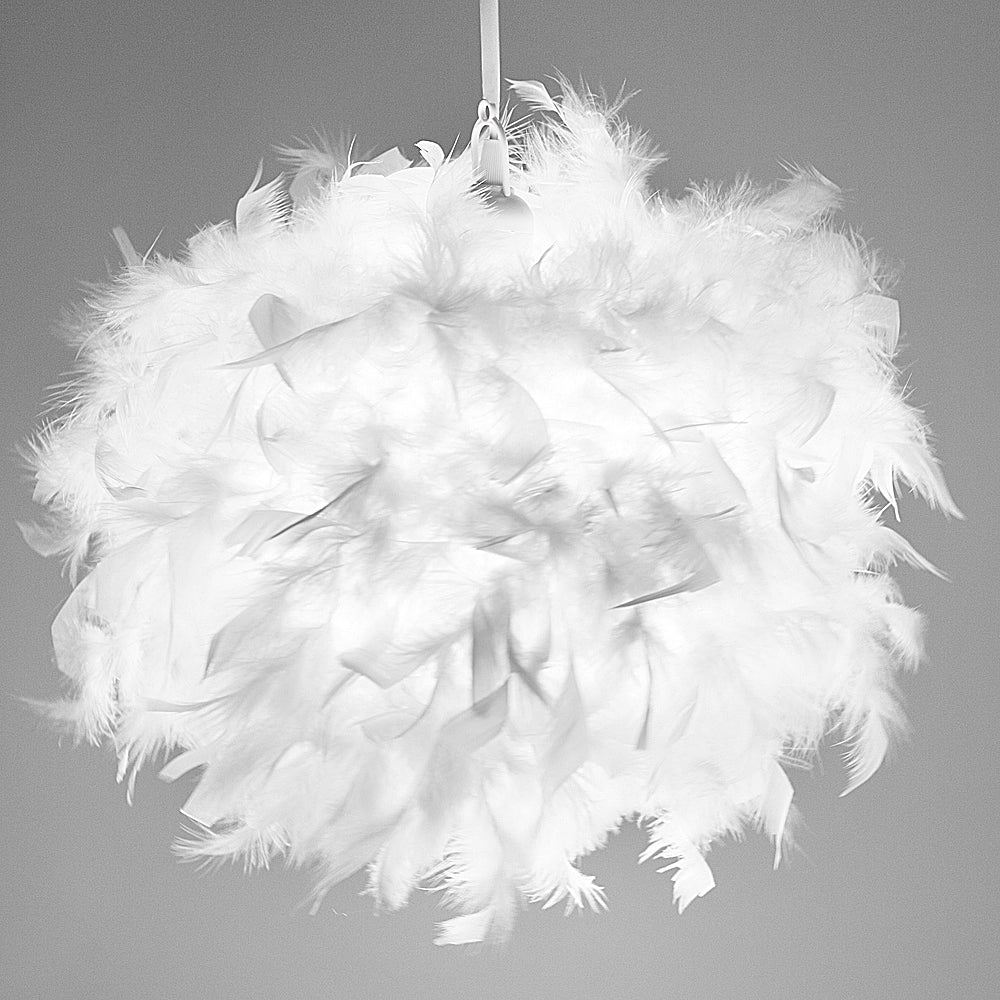 Contemporary and Unique Large White Real Feather Decorated Pendant Light Shade Image 4