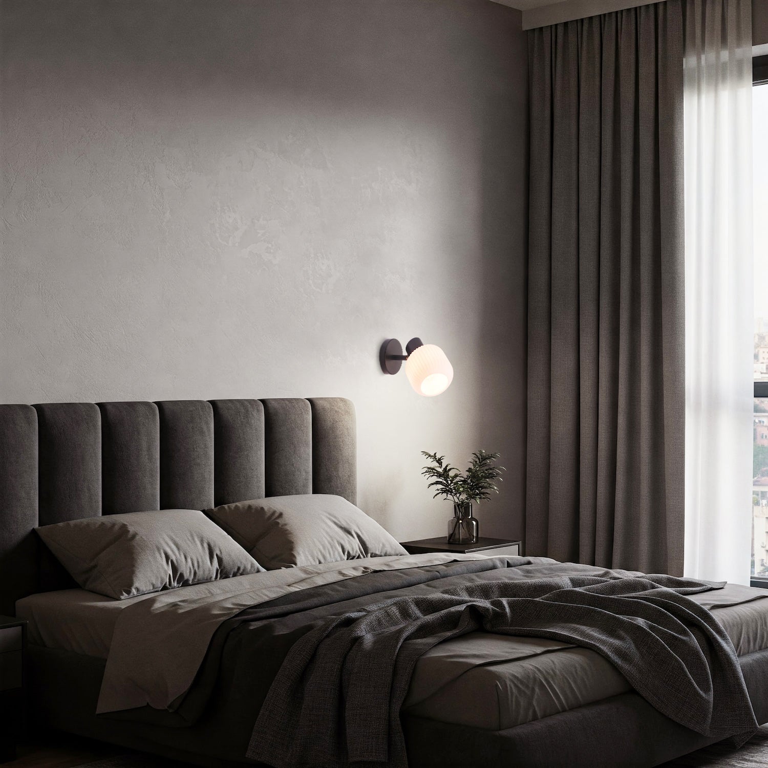 Modern Designer Matte Black Adjustable Wall Light with White Ribbed Glass Shade Image 7