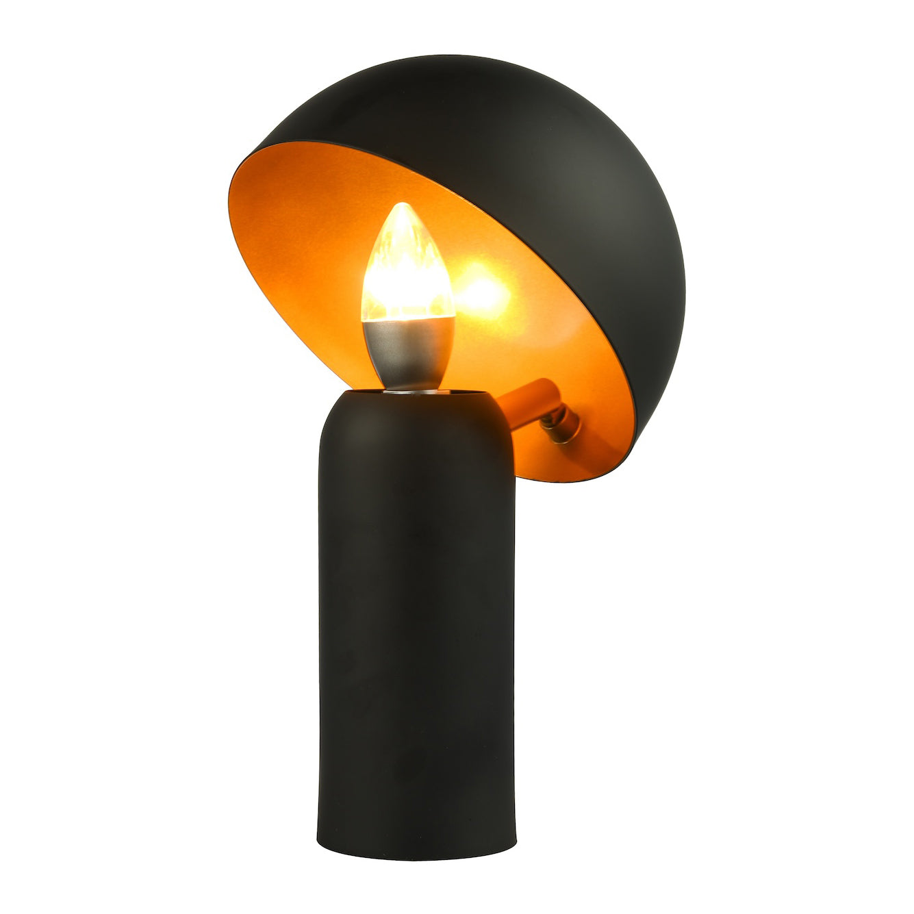 Modern Black Mushroom Table Lamp with Tilted Gold Inner Shade and Fabric Cable Image 6