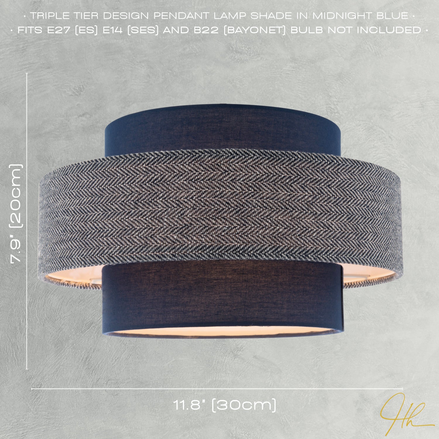 Modern Navy Blue Herringbone Linen Triple Tier Design Pendant Shade Image 7