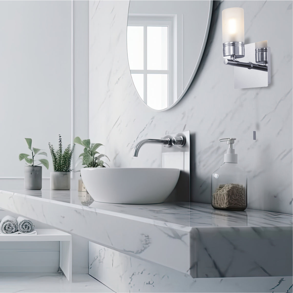Compact Designer IP44 Rated Bathroom Wall Light Fitting with Tubular G