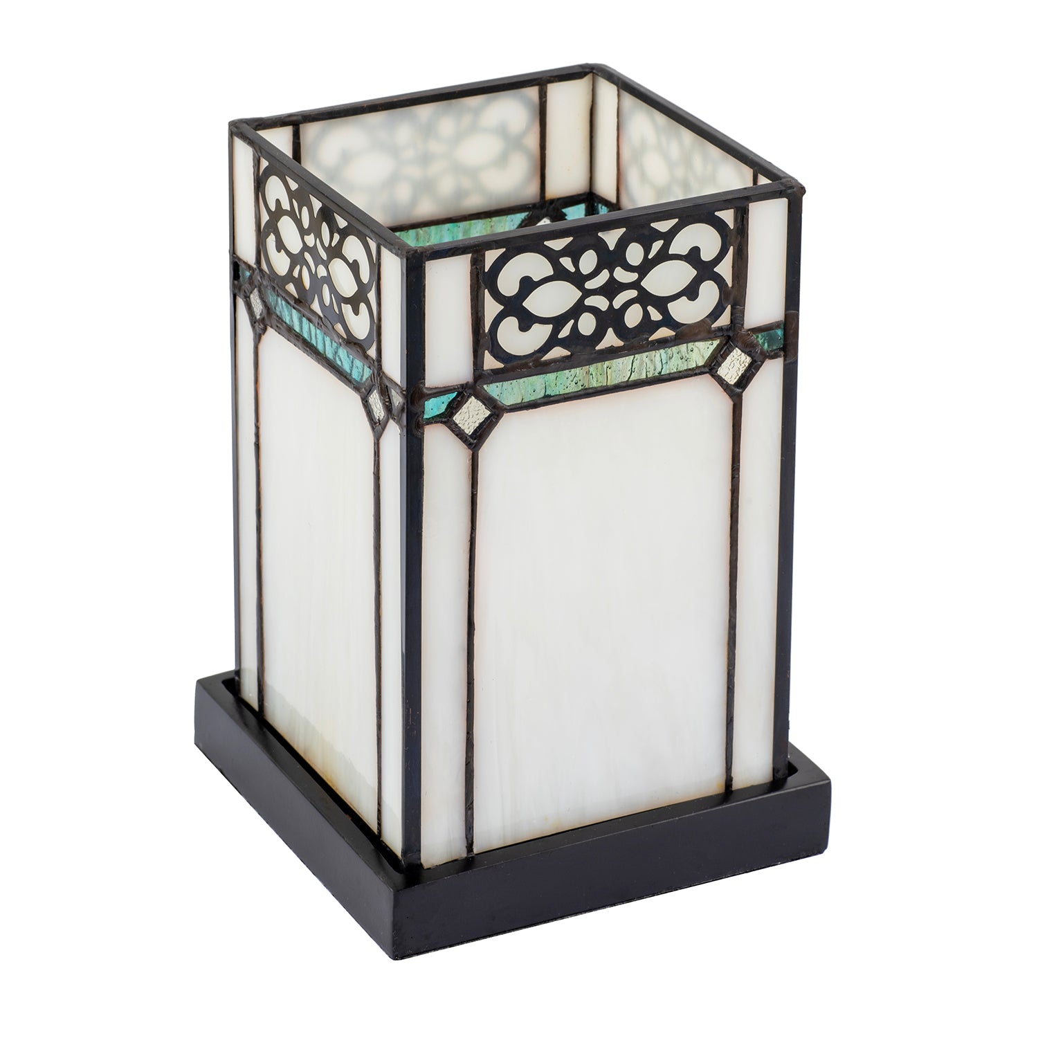 1920s Vintage Rectangular Tiffany Glass Table Lamp in Emerald Green Image 3