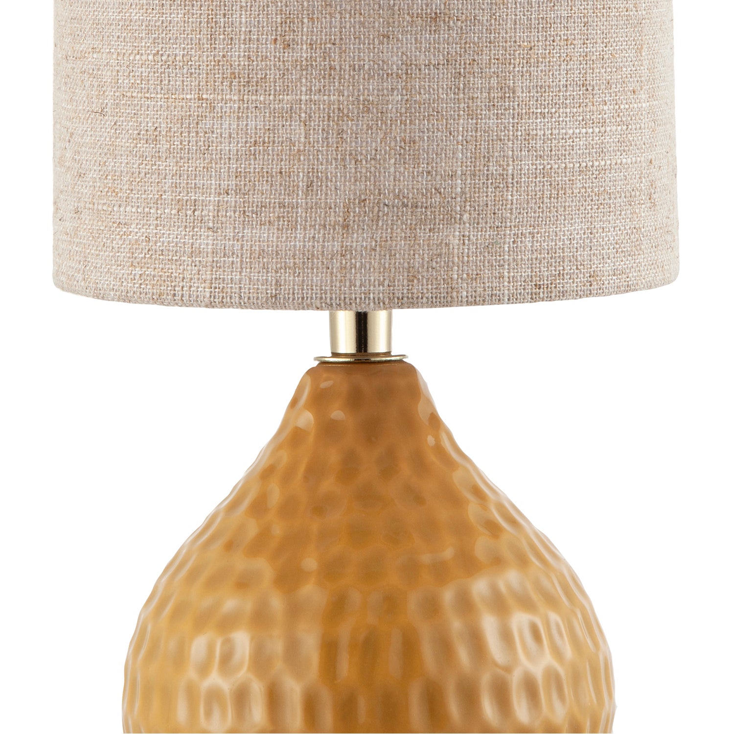 Mustard Ceramic Gloss Table Lamp with Natural Oatmeal Linen Shade Image 2