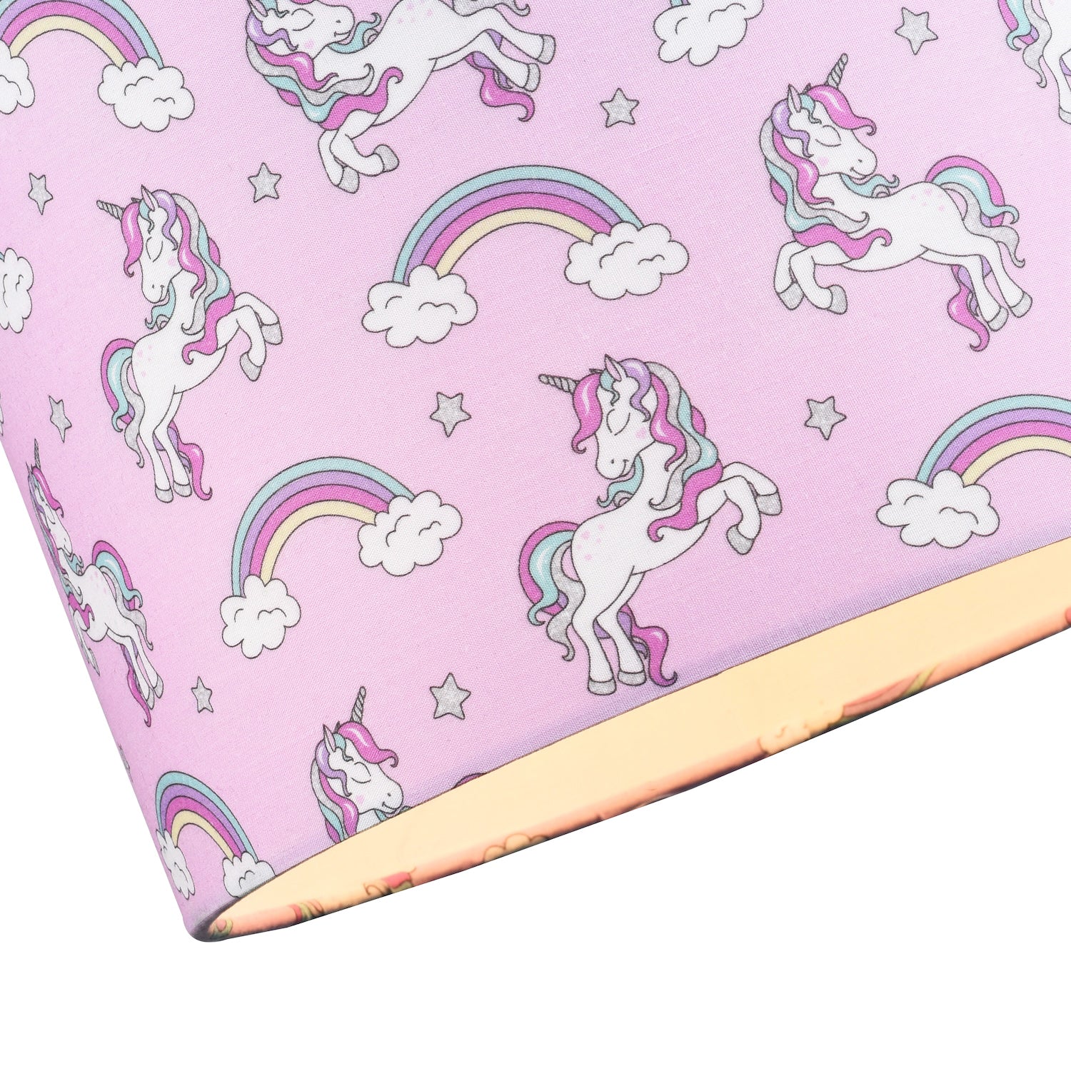 Beautiful Modern Soft Lilac Cotton Lampshade with Unicorns Clouds and Rainbows Image 2