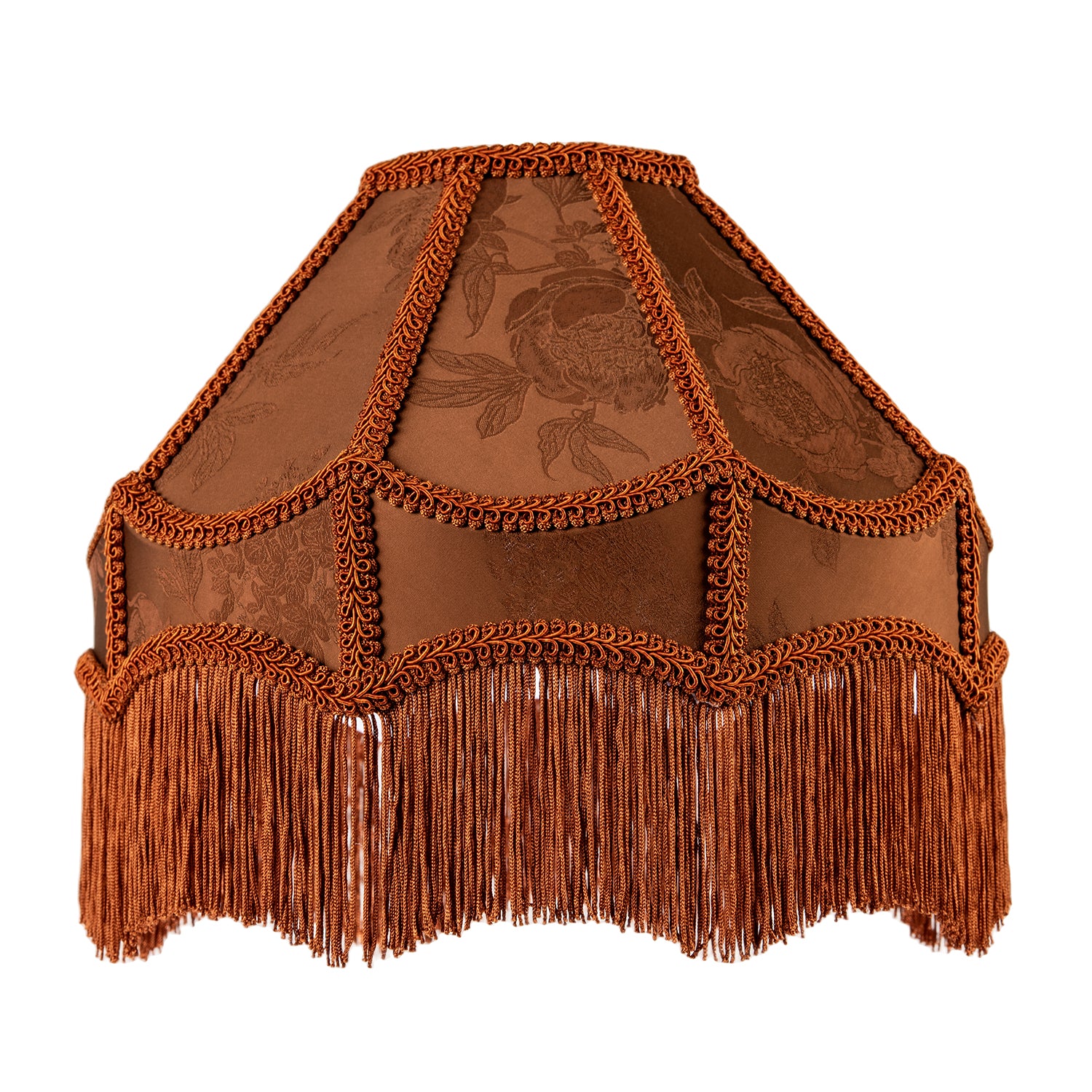 Brown Faux Silk Victorian Lampshade with Floral Decor and Long Tassels Image 1