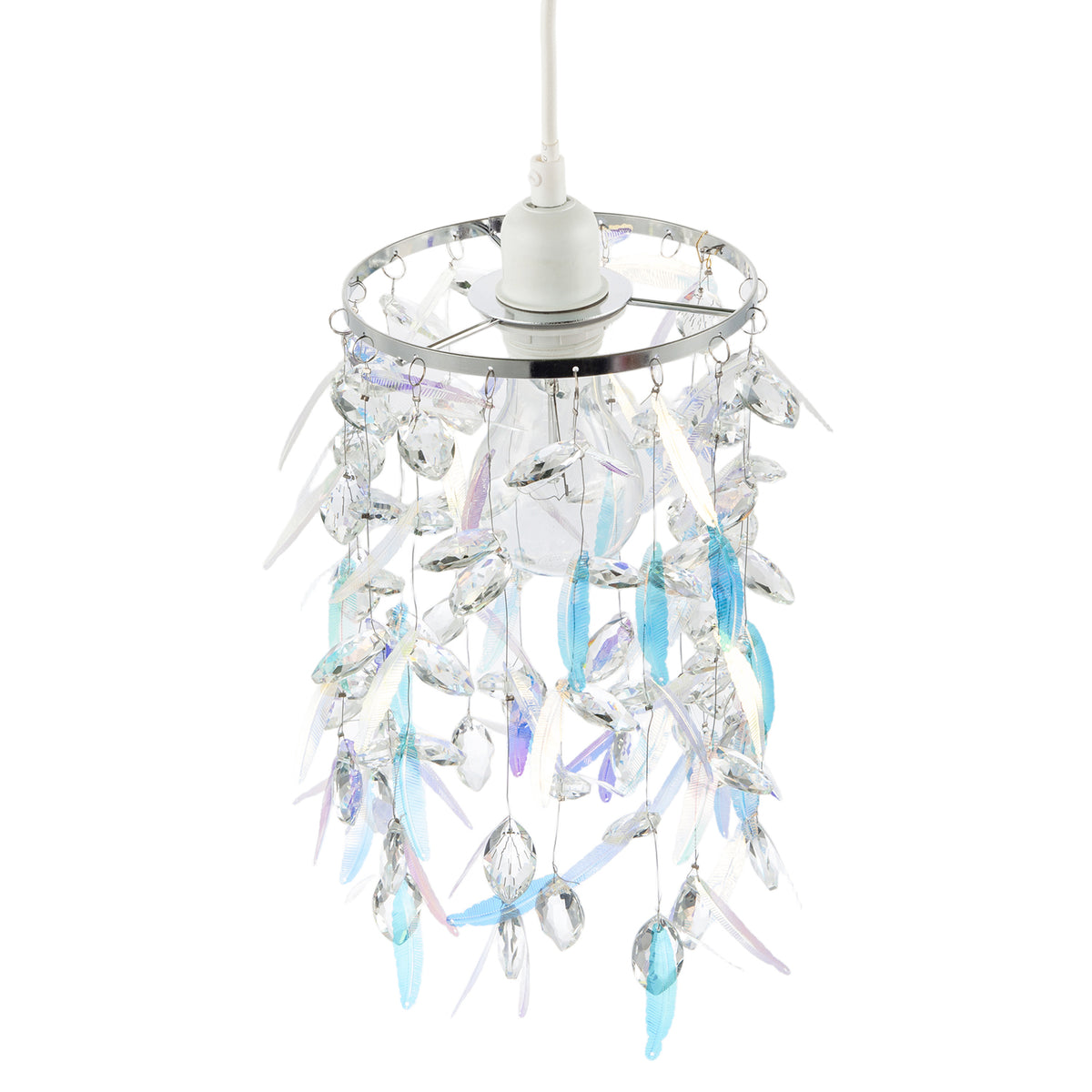Modern Pendant Shade with Faceted Glass Droplets and Dichroic Feathers Image 3