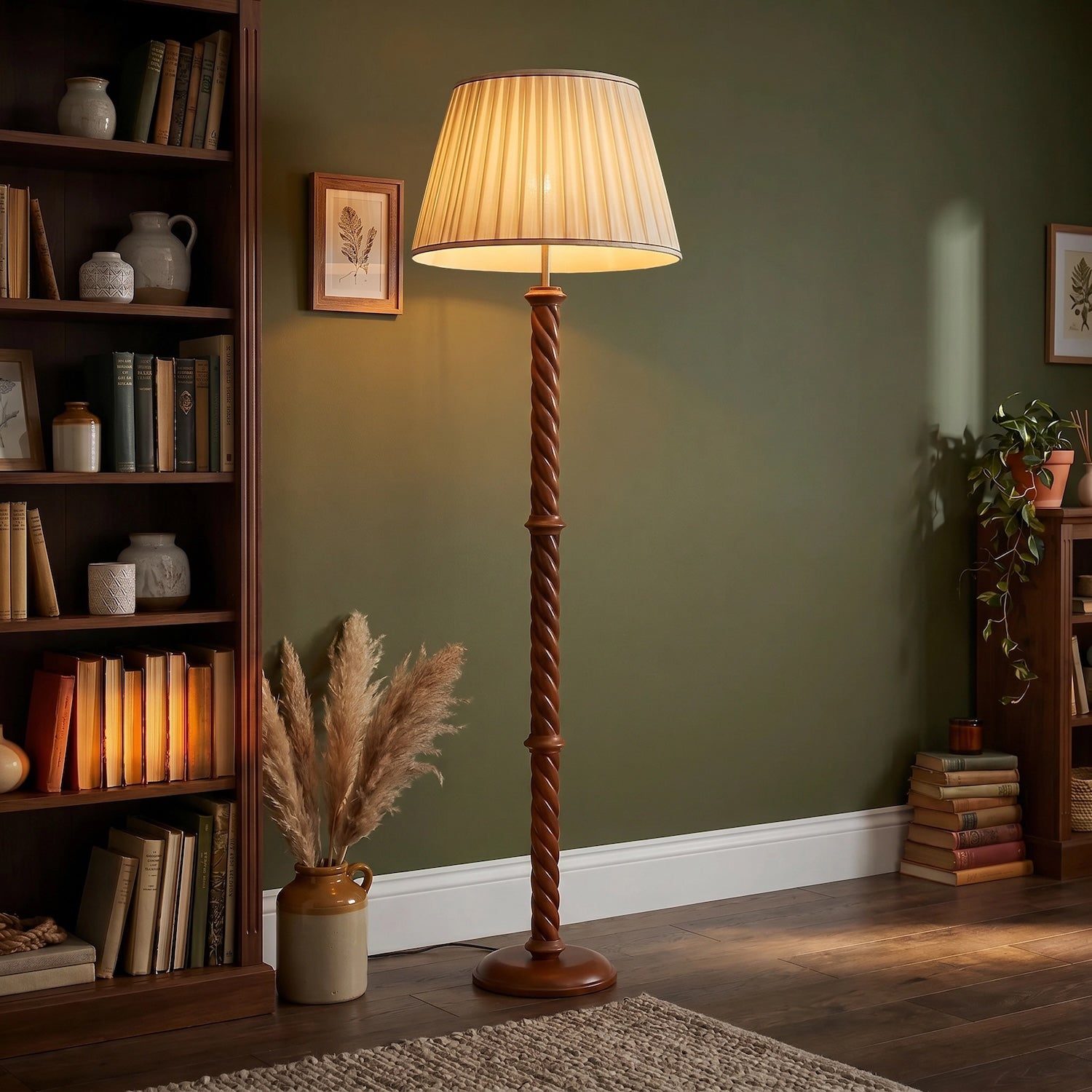 Mahogany Wooden Classic Floor Lamp Base with Twisting Pole Design Image 6