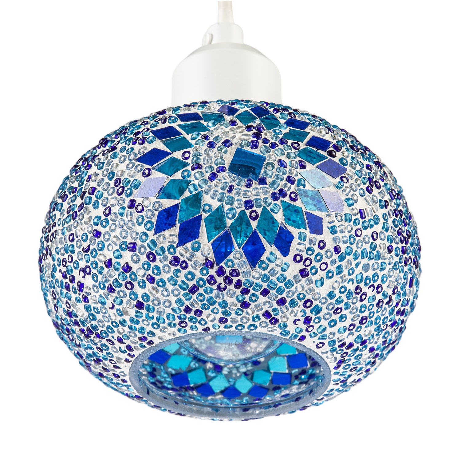 Light and Dark Blue Mosaic Glass Artisanal Pendant Ceiling Light Shade Image 5