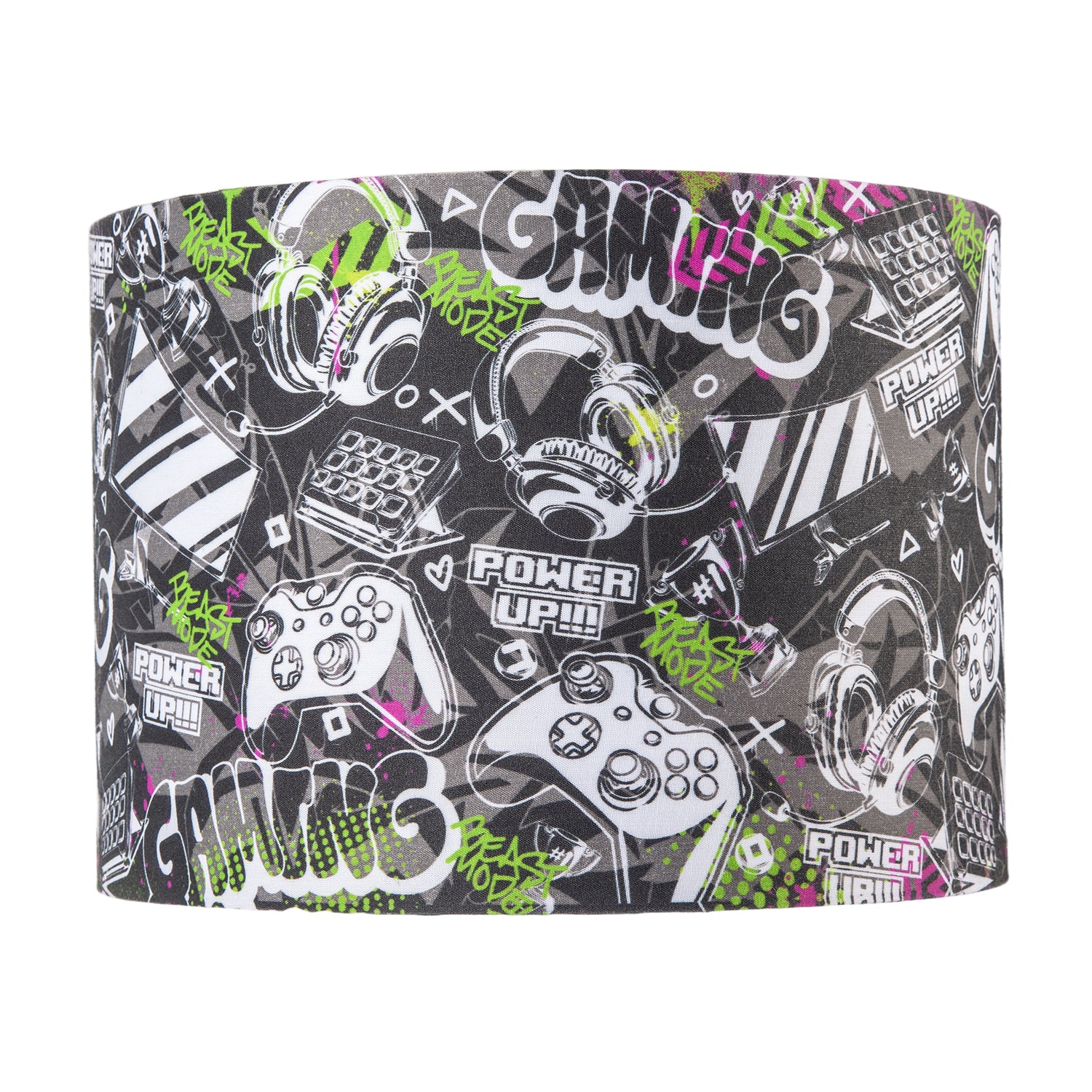 Gaming Themed Cotton Fabric Modern Lamp Shade in Black and Neon Green Image 4
