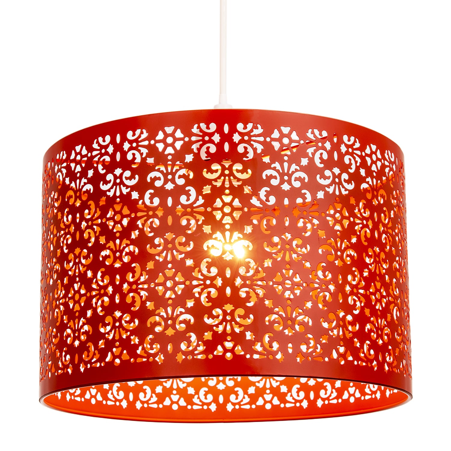 Vivid Orange Moroccan Metal Pendant Lamp Shade with Floral Decoration Image 2