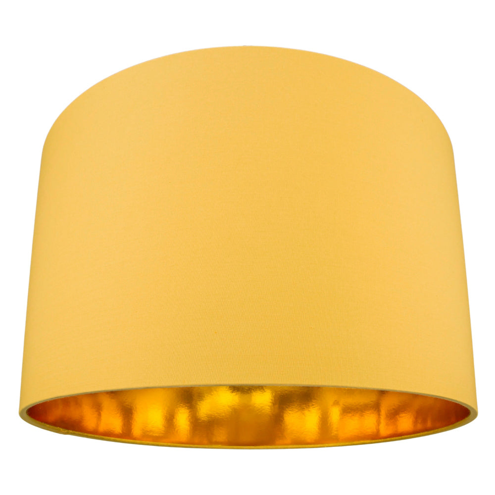 Modern Ochre Cotton Fabric 16" Floor/Pendant Lamp Shade with Shiny Golden Inner Image 1