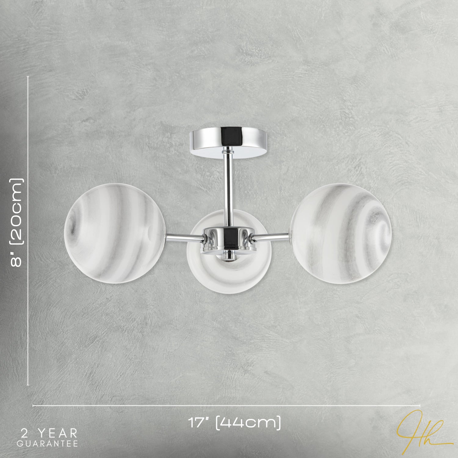 Designer Polished Chrome Ceiling Light with Grey Marble Glass Shades Image 7