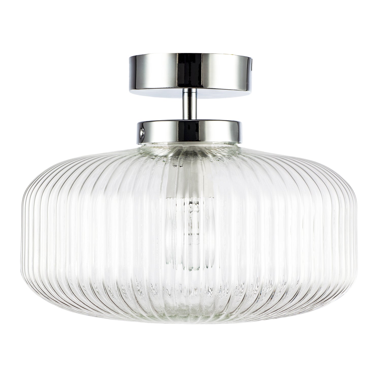 Modern Bathroom Ceiling Light with Clear Fluted Glass in Shiny Chrome Image 4