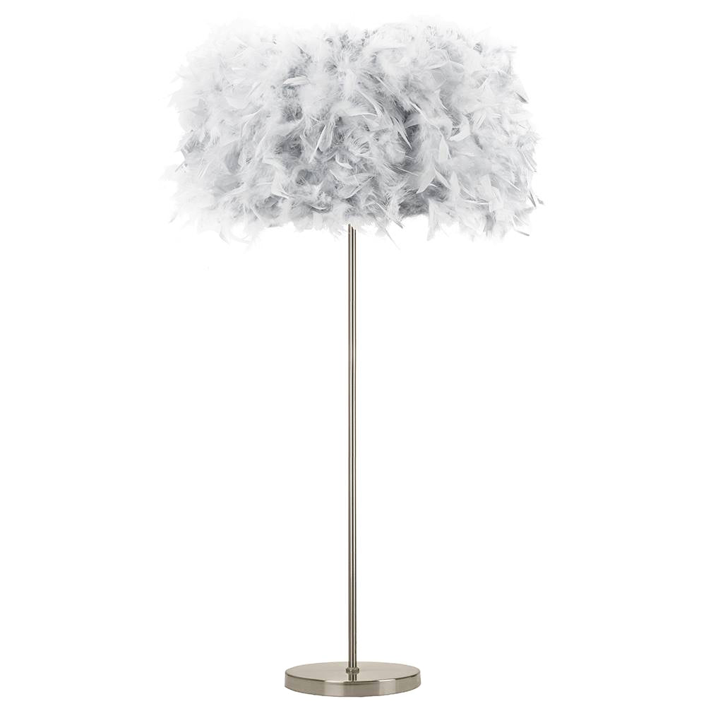 Modern and Chic Real Grey Feather Floor Lamp with Satin Nickel Base and Switch Image 1