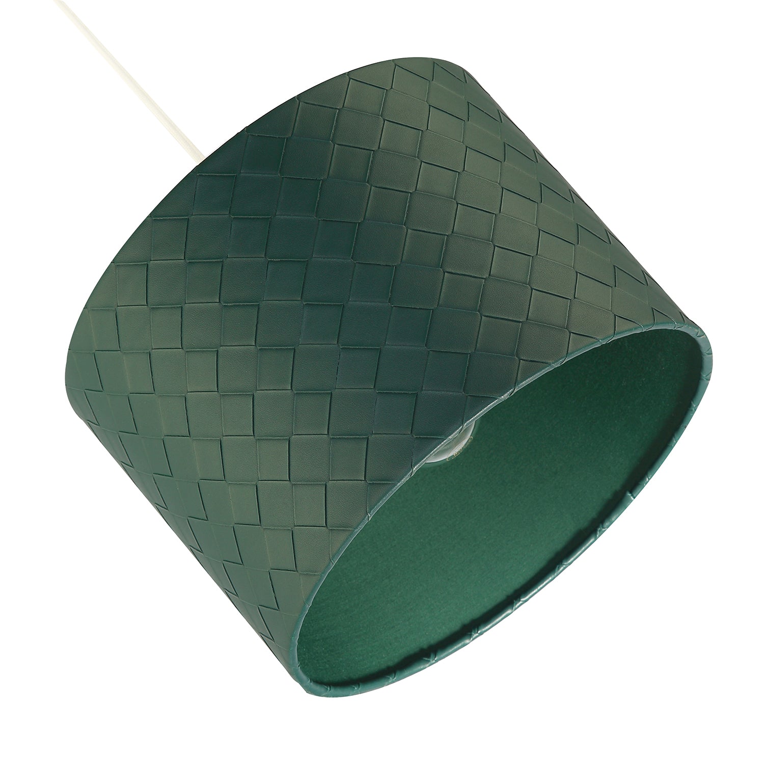 Forest Green Faux Leather Laced Drum Lamp Shade with Cotton Lining Image 3