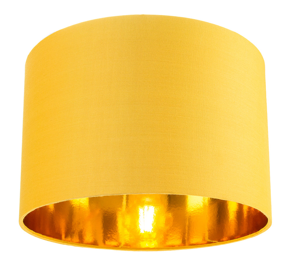 Contemporary Ochre Cotton 12" Table/Pendant Lamp Shade with Shiny Gold Inner Image 1