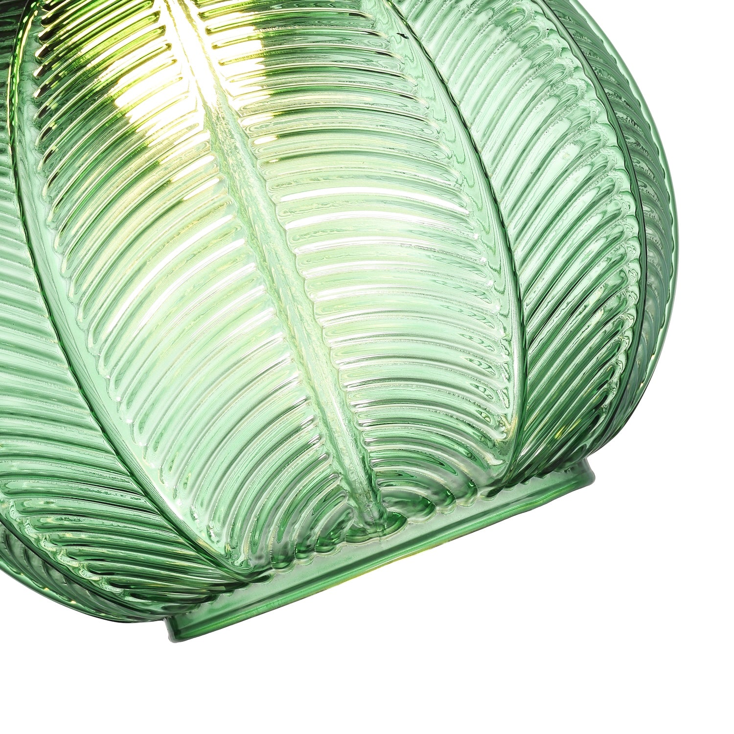 Designer Ribbed Leaf Themed Forest Emerald Green Glass Pendant Lighting Shade Image 4