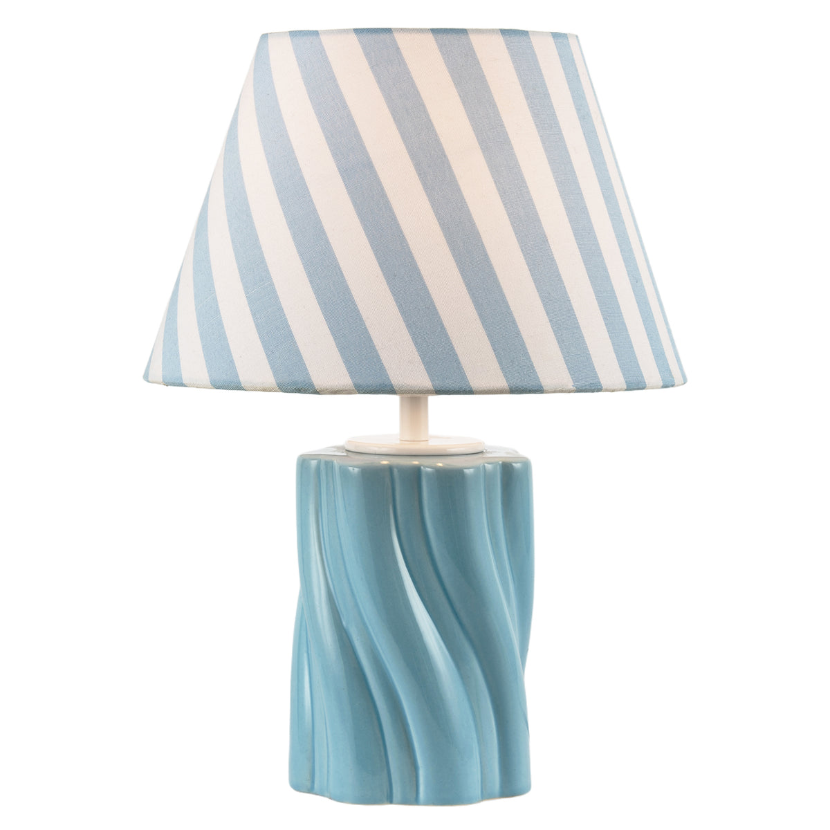 Glossy Sky Blue Glazed Ceramic Lamp with Sculptural Twisted Base Image 3