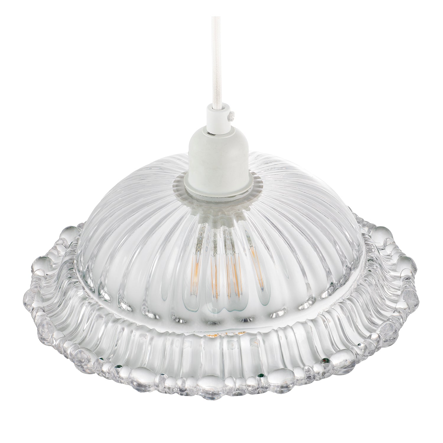 Designer Clear Line Ribbed Glass Pendant Lamp Shade with Moulded Edge Image 3