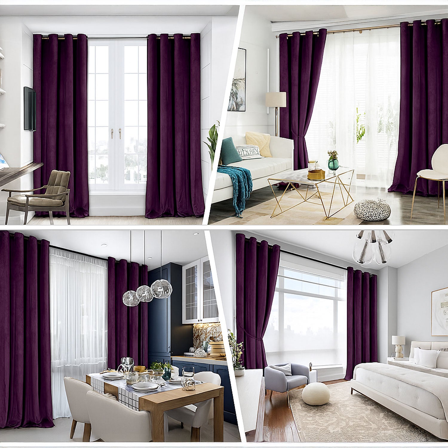 Plum Purple Velvet Blackout Eyelet Curtains - 46x63 Inch Drop - Pair Image 4
