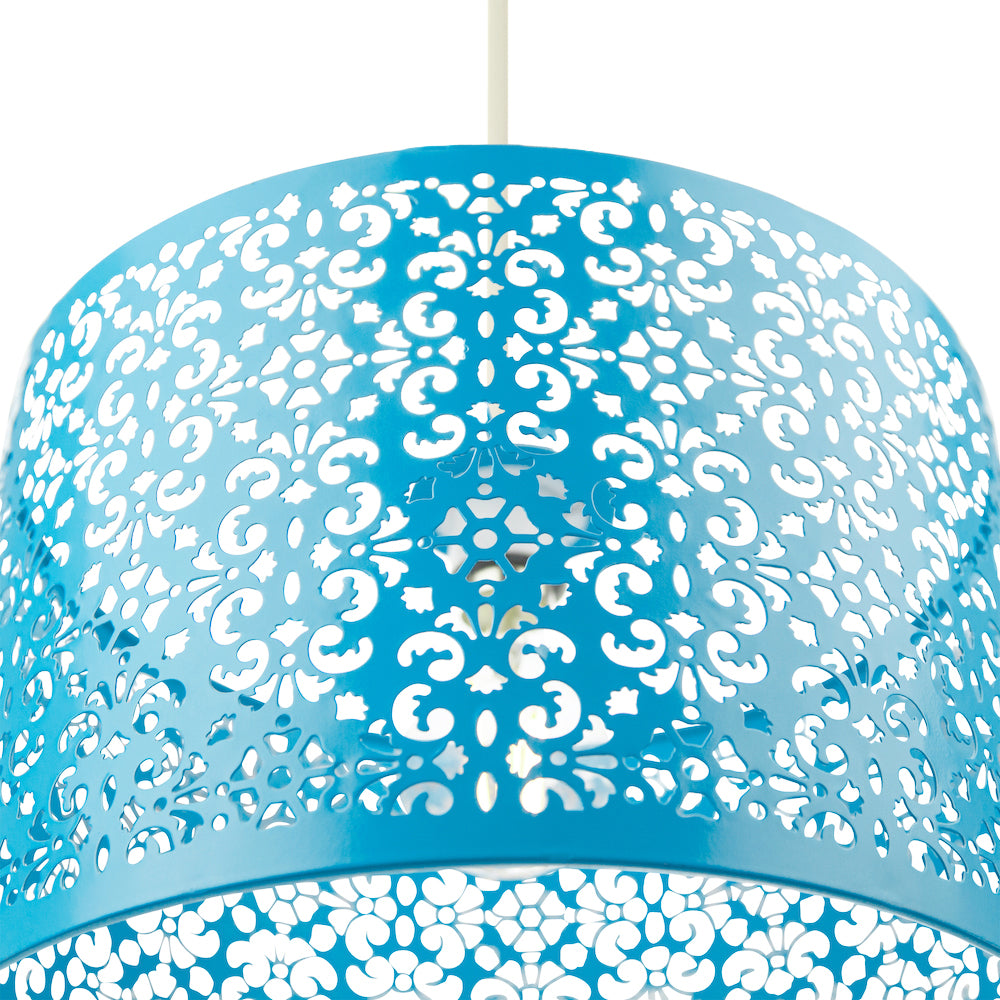 Marrakech Designed Matt Teal Metal Pendant Light Shade with Floral Decoration Image 4