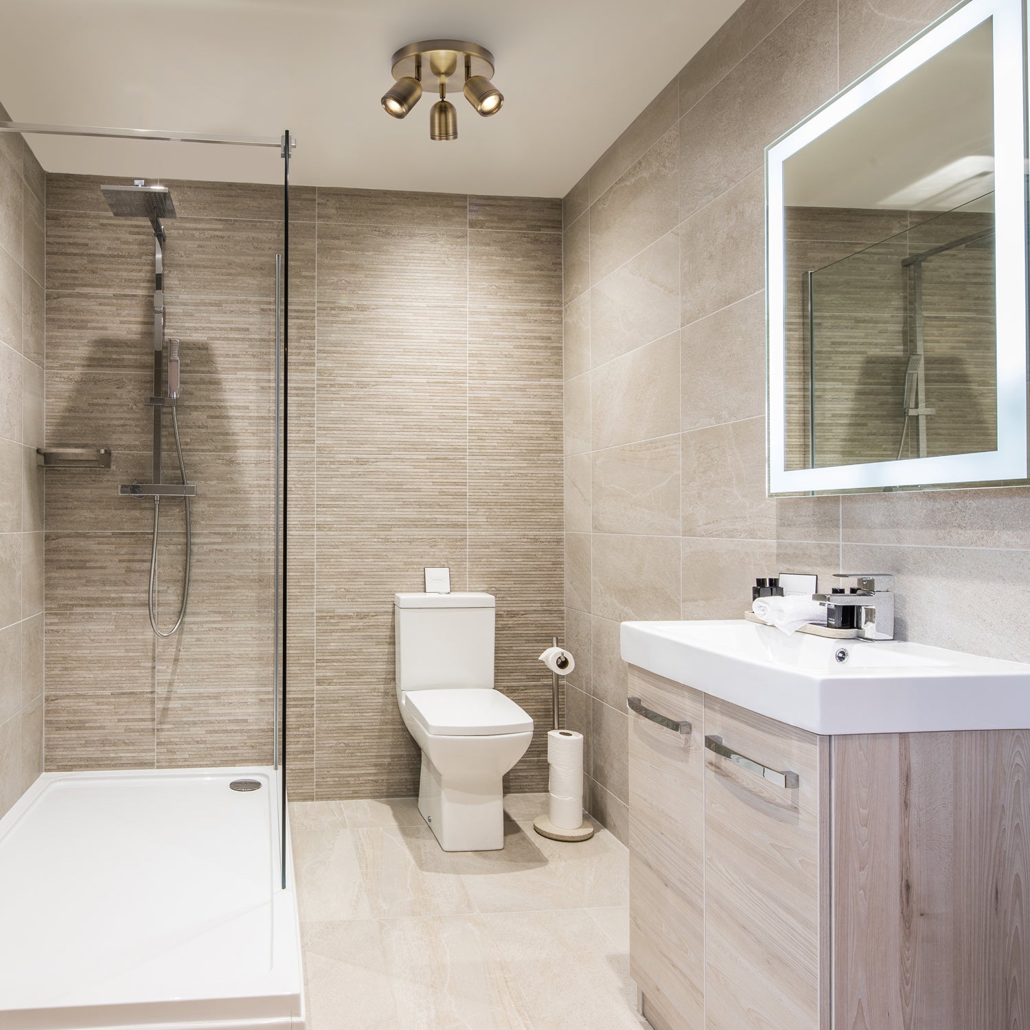 Modern Triple Spot IP44 Antique Brass Bath Ceiling Light with Adjustable Heads Image 7