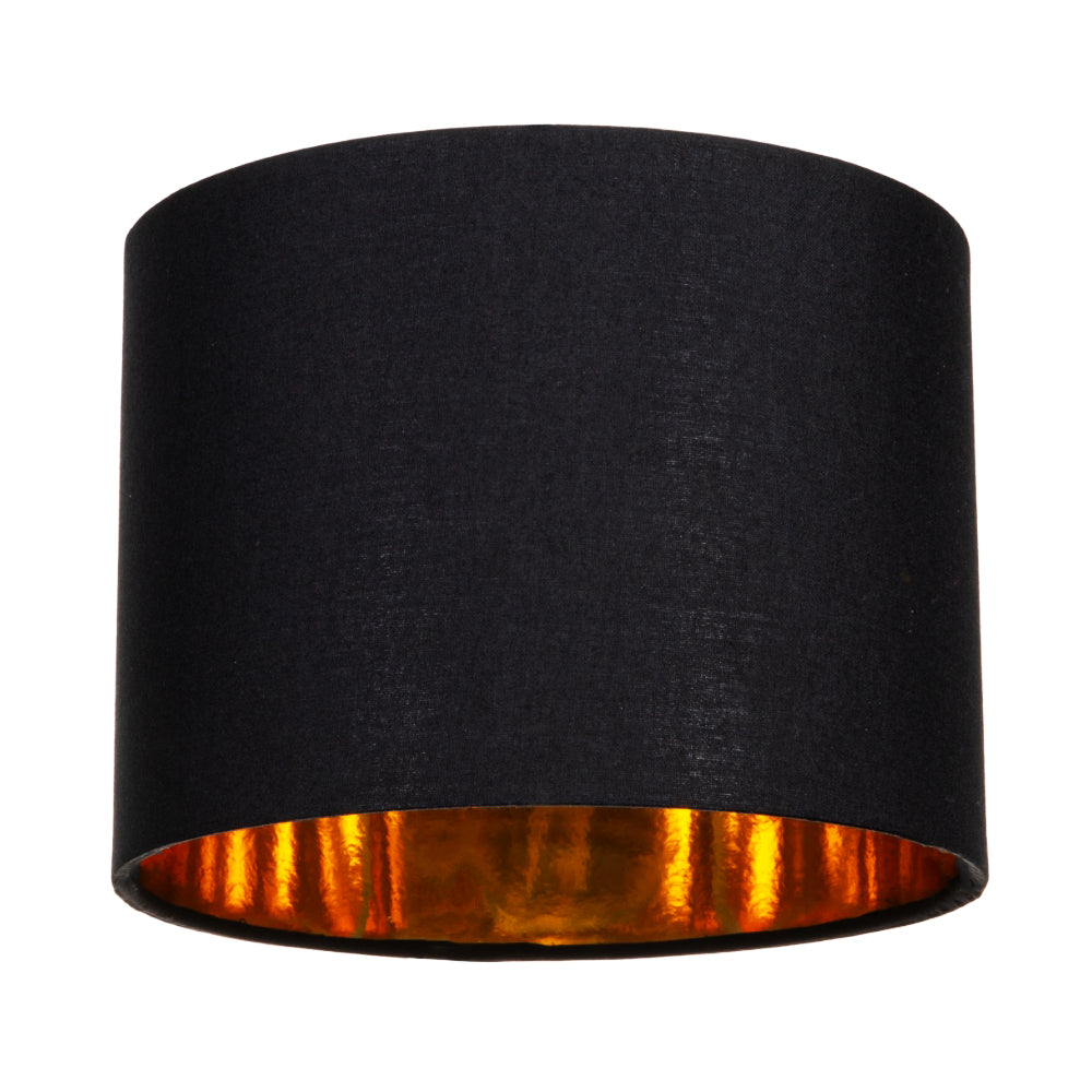 Modern Black Cotton Fabric Small 8" Drum Lamp Shade with Shiny Golden Inner Image 1