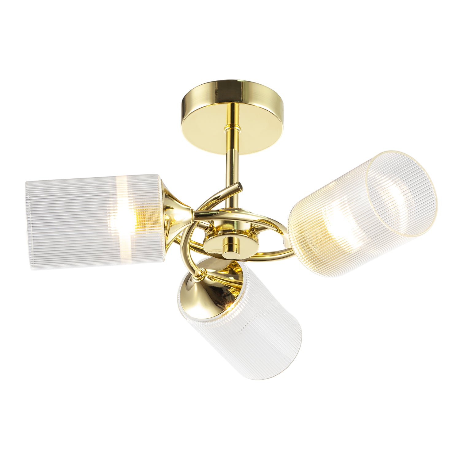 Modern Gold Ceiling Light with Cylindrical Lined Clear Glass Shades Image 3