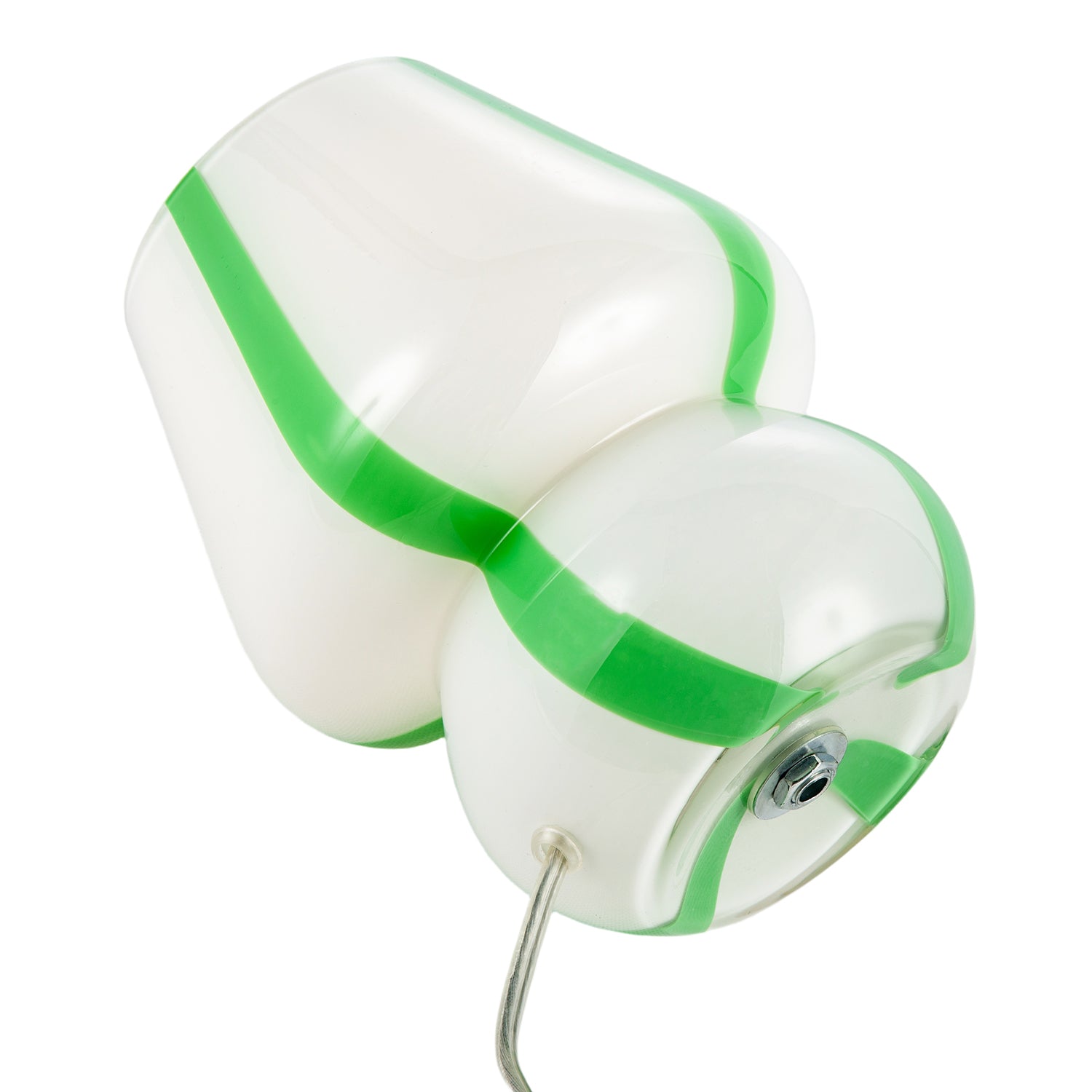 Handcrafted Art Glass Table Lamp in Soft White with Bold Green Ribbons Image 4