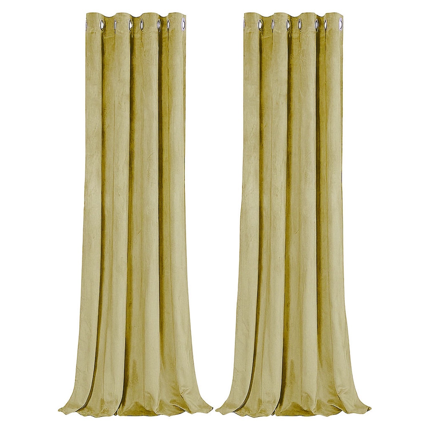 Dusty Yellow Velvet Blackout Eyelet Curtains - 46x63 Inch Drop - Pair Image 1