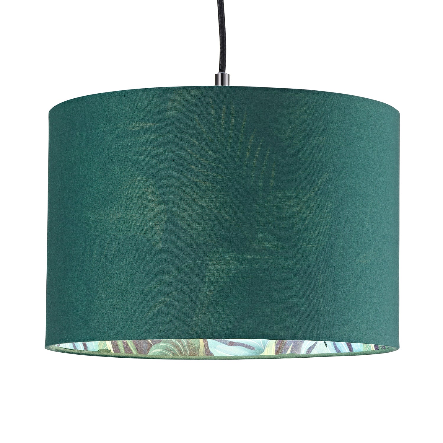 Stylish Forest Green Cotton Fabric Lamp Shade with Inner Jungle Palm Tree Print Image 2