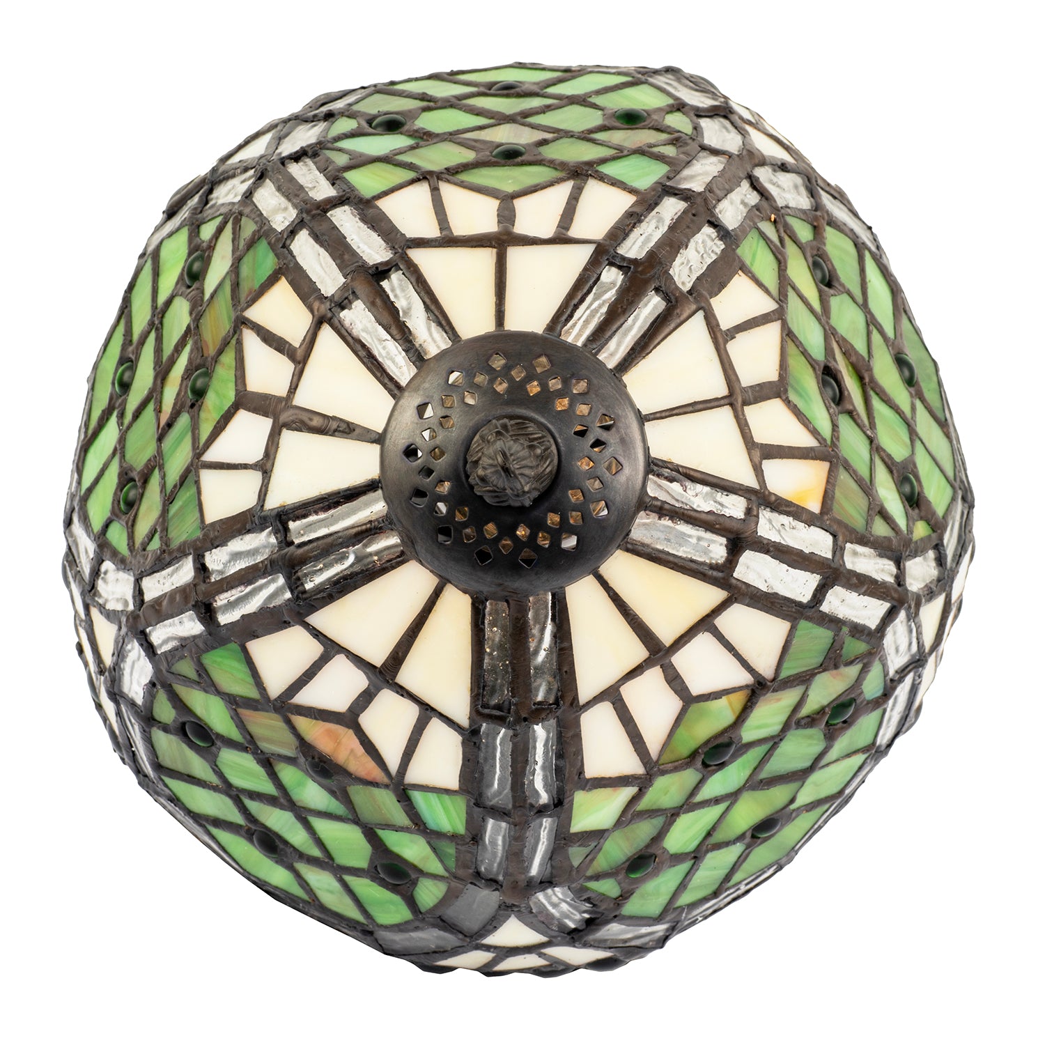 Classic Hand Crafted Round Beaded Tiffany Table Lamp in Toned Green Image 3