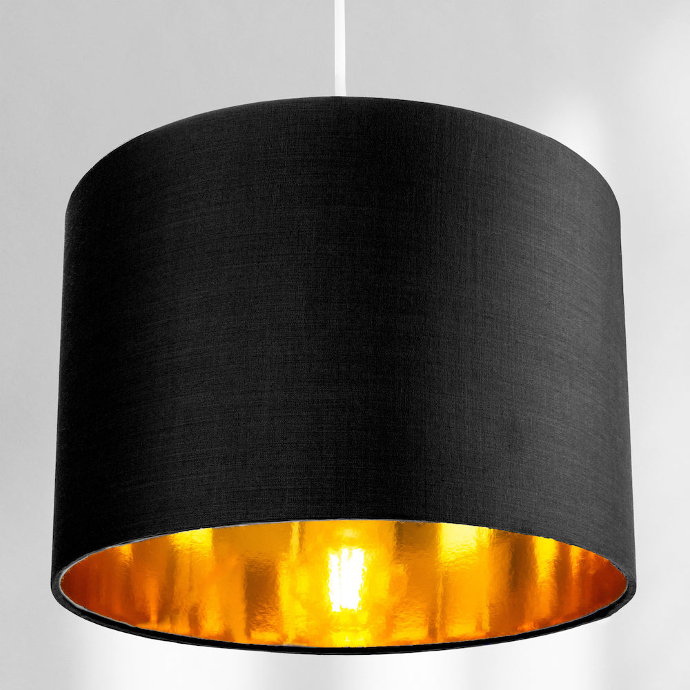 Contemporary Black Cotton 10" Table/Pendant Lamp Shade with Shiny Golden Inner Image 7