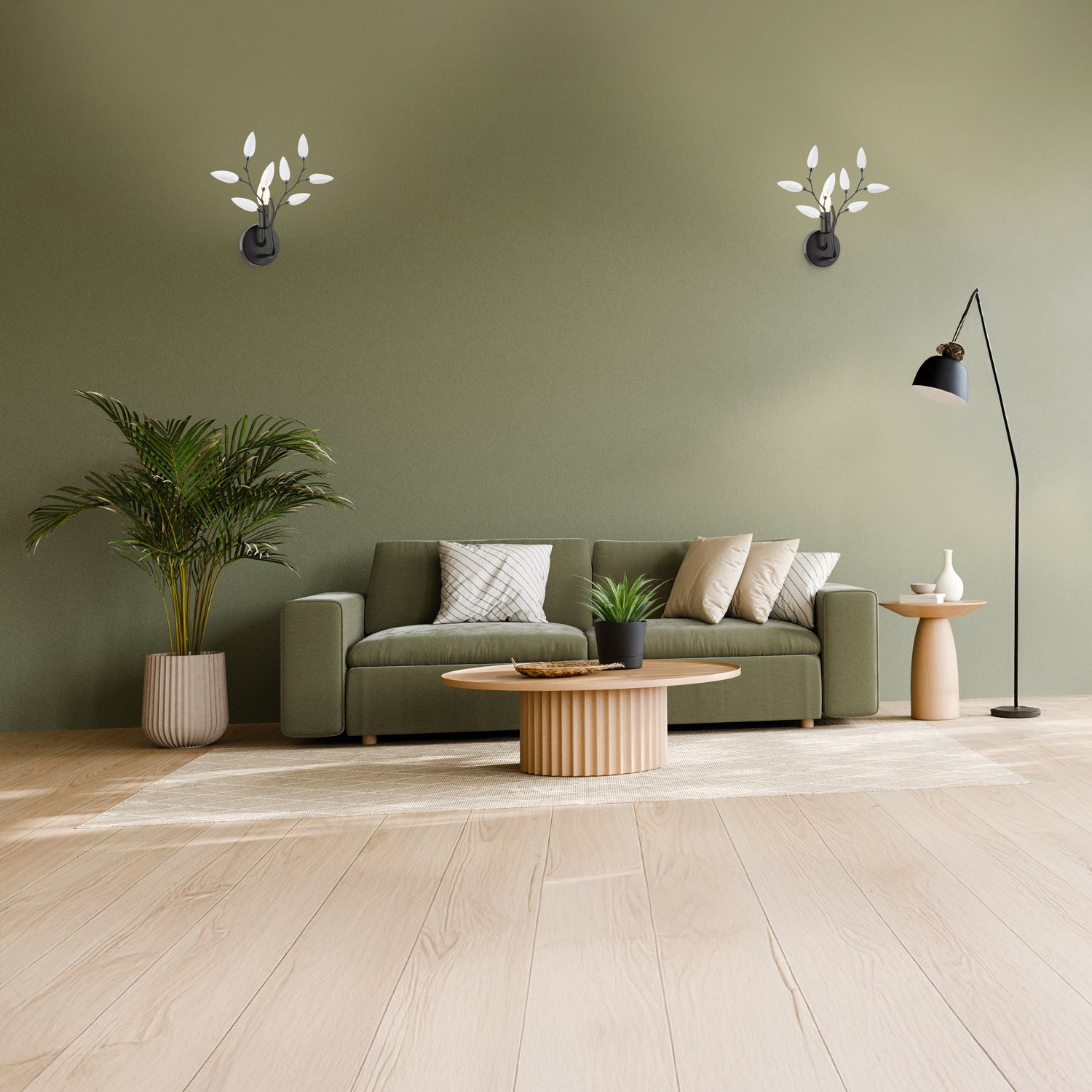 Modern Birch Matte Black Wall Lighting Fixture with Transparent Acrylic Leaves Image 7