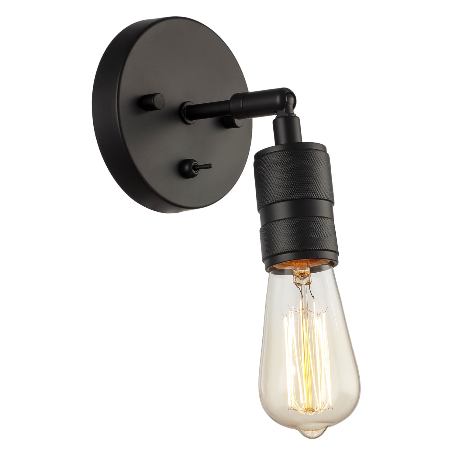 Matte Black Switched Wall Light with Adjustable Knurled Metal Head Image 4