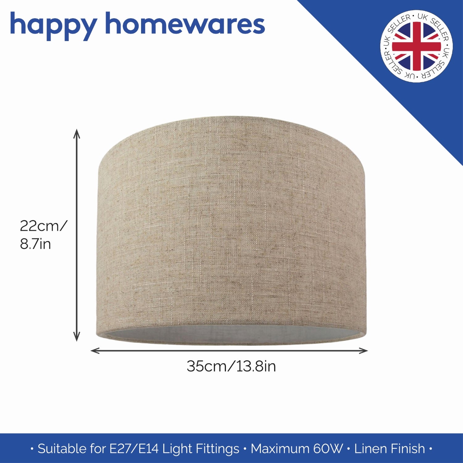 Contemporary and Stylish Natural Linen 14" Lamp Shade in Oatmeal - 35cm Diameter Image 4