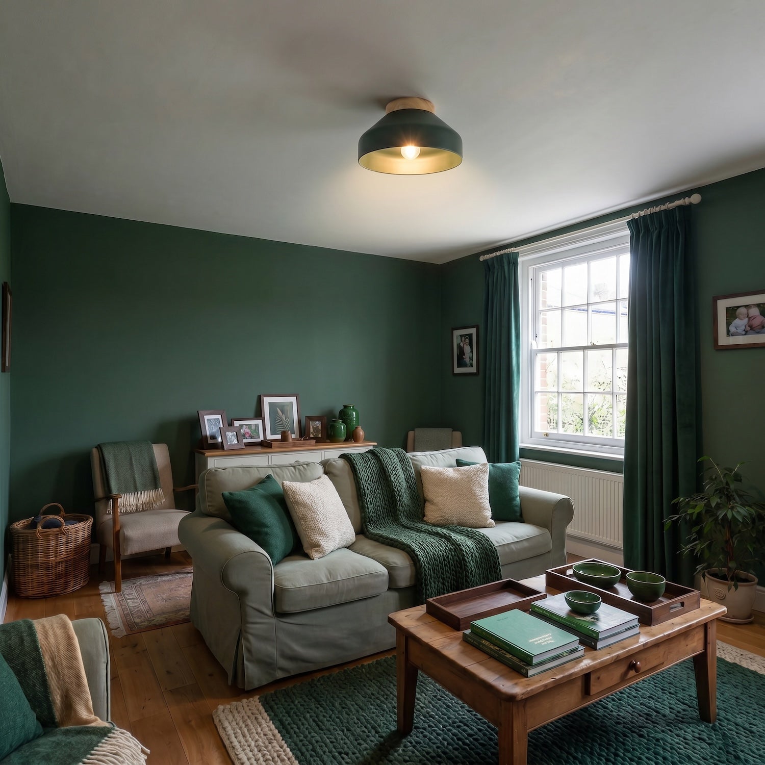 Chic Scandinavian Designed Semi Flush Ceiling Light in Forest Green Image 6