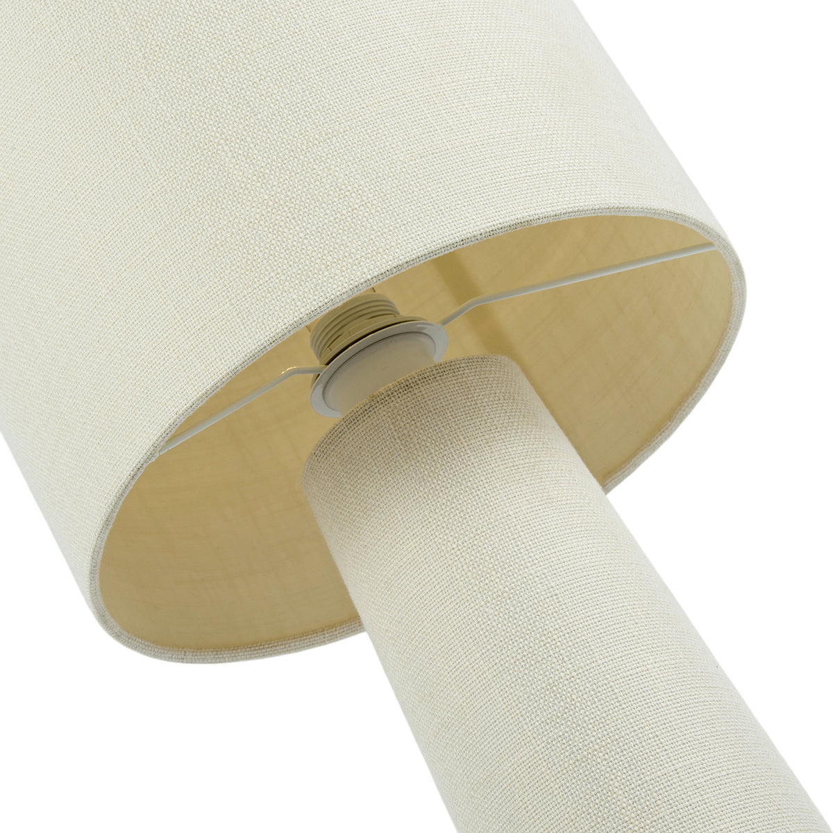 Modern Soft Cream Linen Fabric Floor Lamp with Drum Shade and Base Image 4