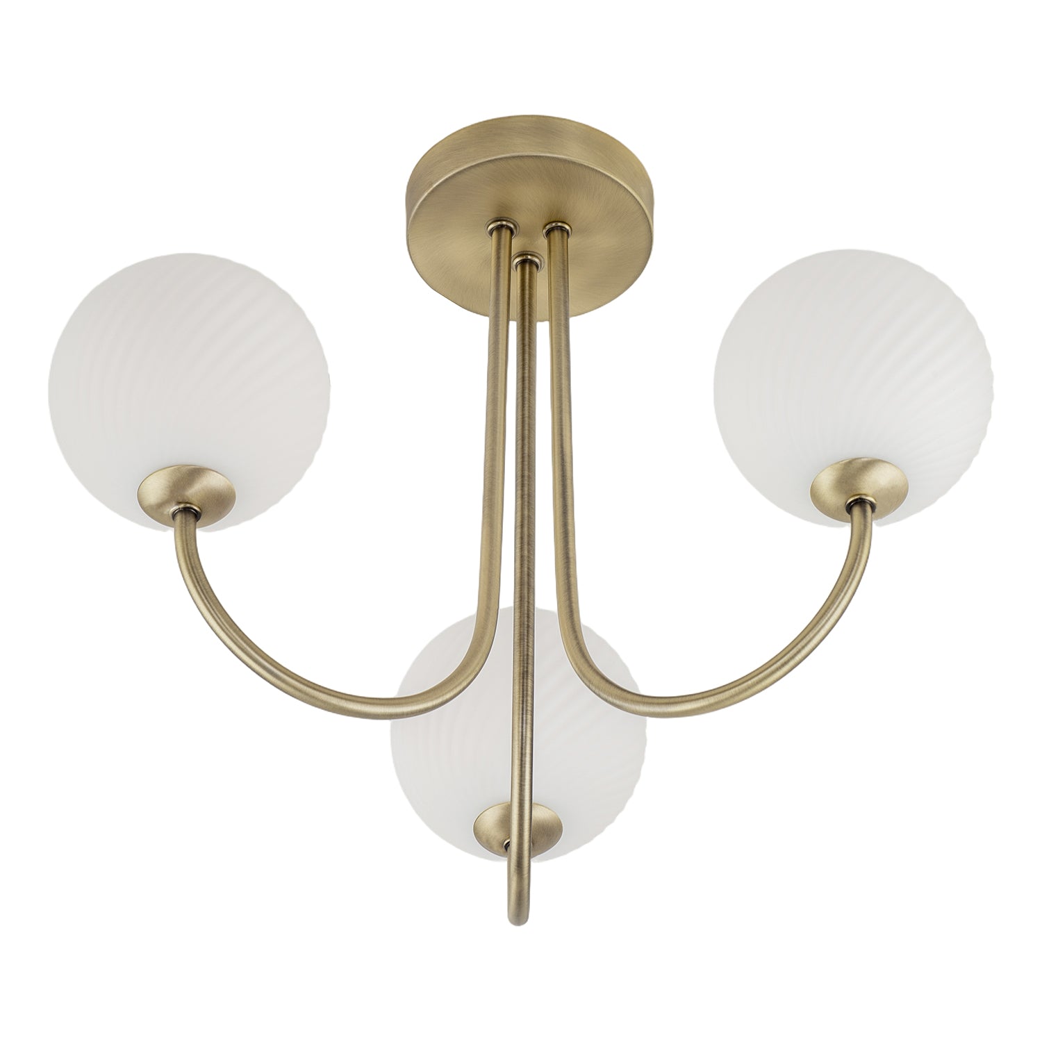 Modern Antique Brass Plated Ceiling Light Fitting with Swirl Glass Image 5
