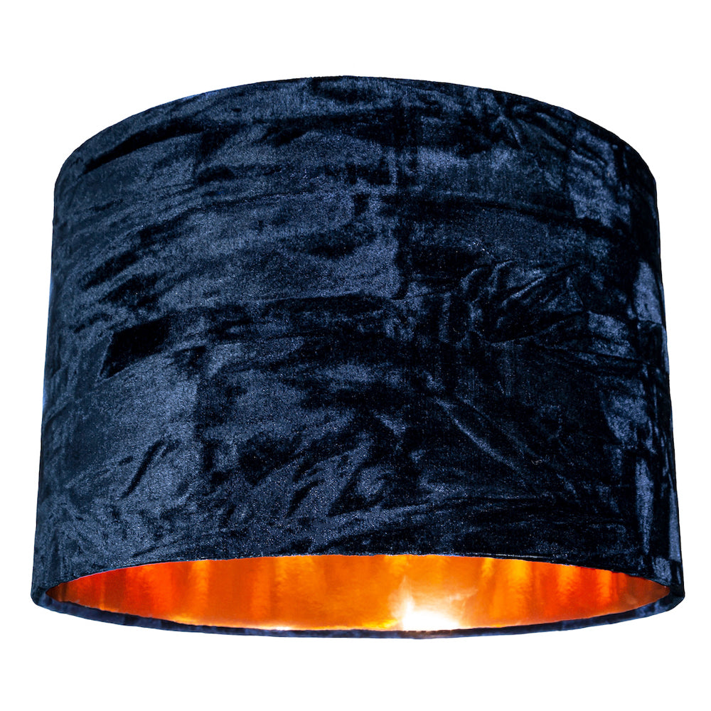 Modern Midnight Blue Crushed Velvet 12" Table/Pendant Shade with Copper Inner Image 1