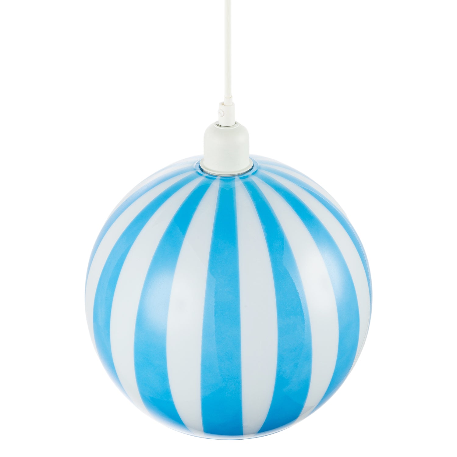 Sky Blue and White Striped High Gloss Glass Globe Pendant Light Shade Image 3