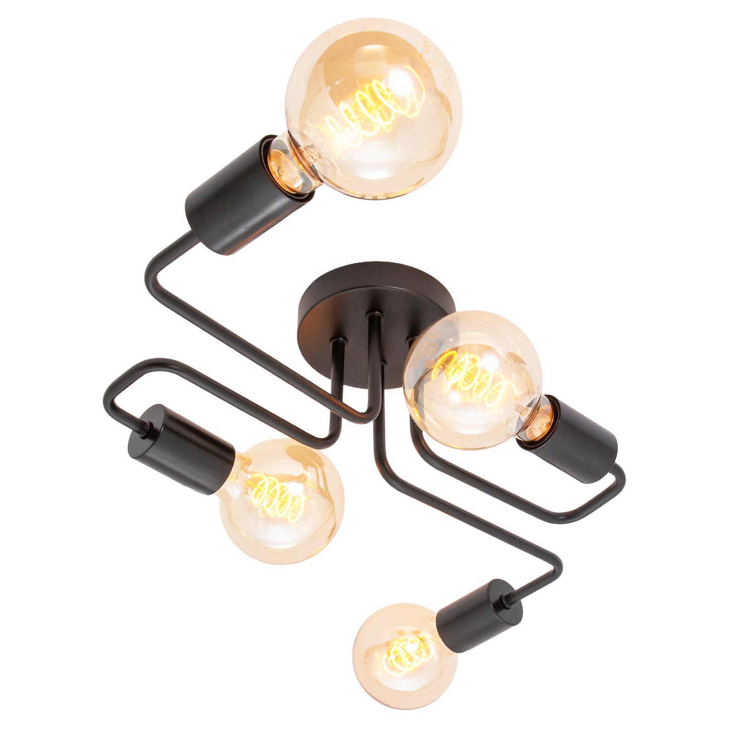 Industrial Vintage Styled Matte Black Ceiling Light with Looping Arms Image 1