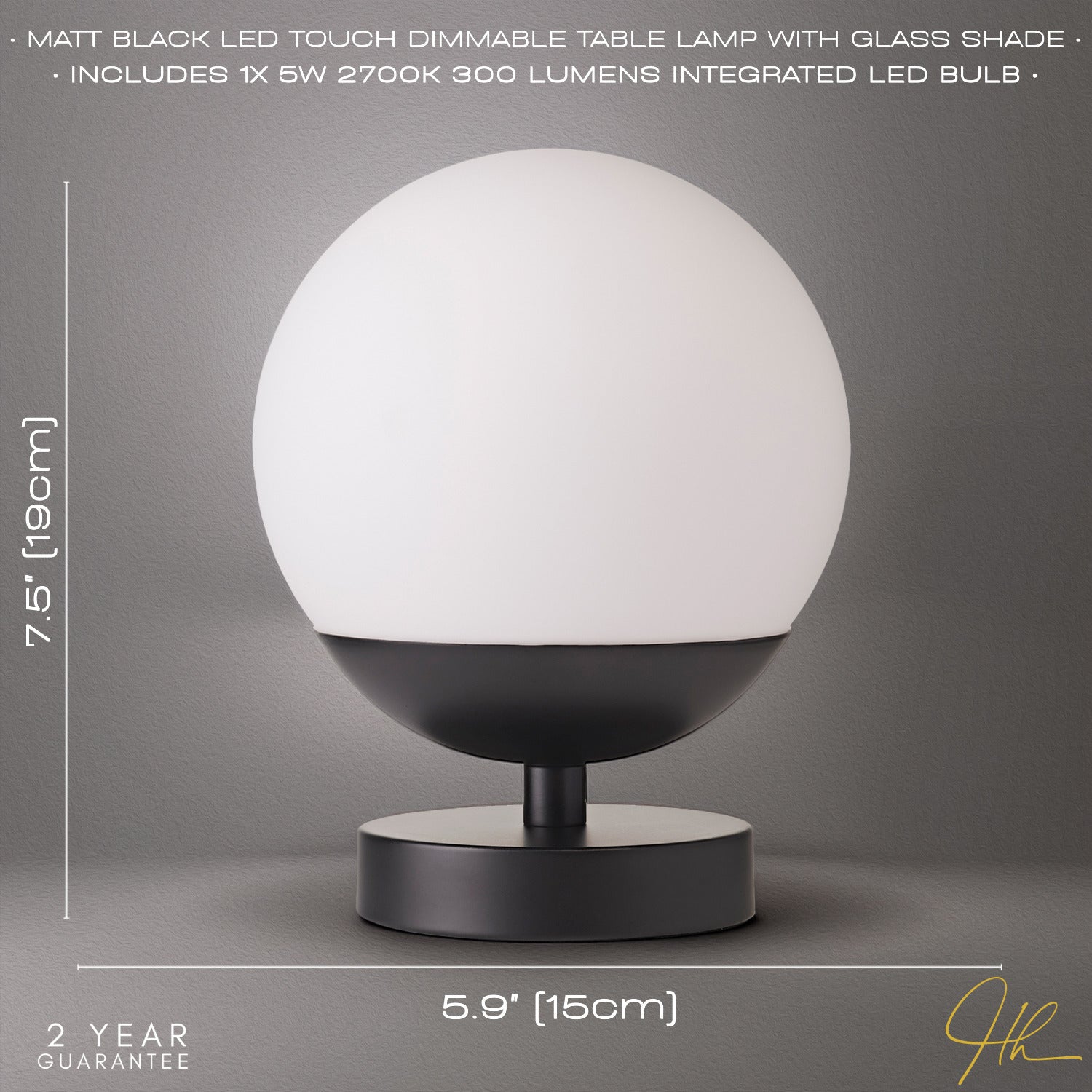 Modern Touch Dimmable LED White Globe Glass Table Lamp with Matte Black Base Image 5