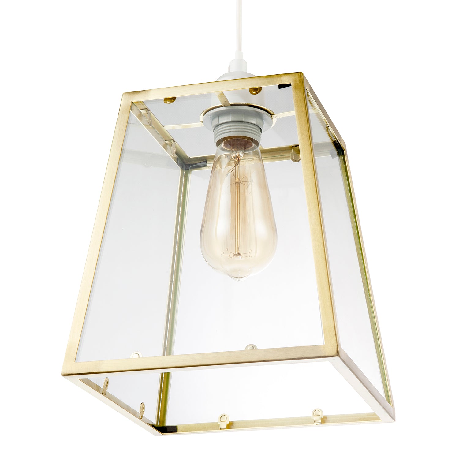 Modern Geometric Polished Gold Lantern Pendant Light Shade with Glass Image 4