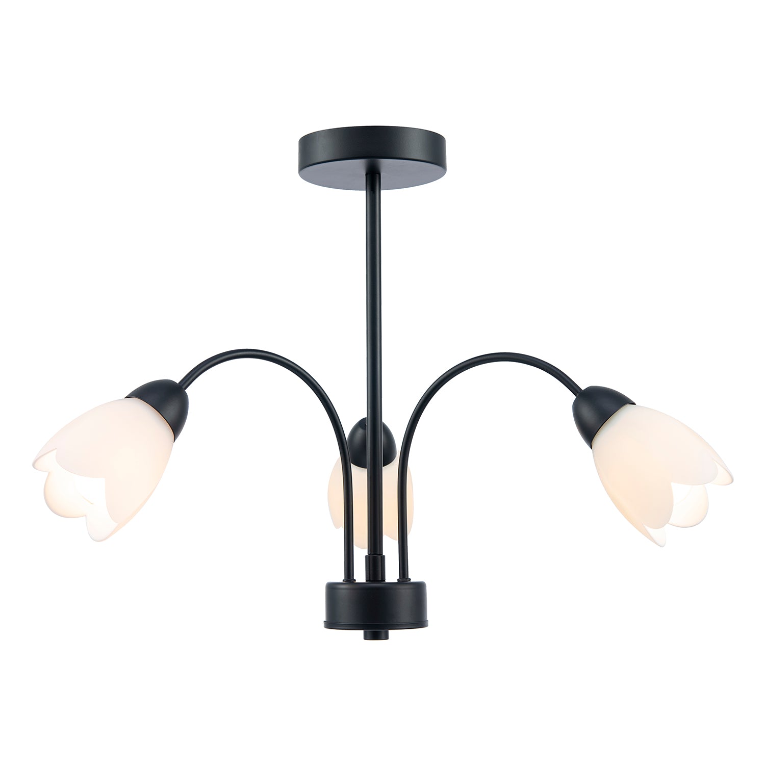 Contemporary Ceiling Lamp Fitting in Matte Black with Opal Petal Glass Shades Image 1