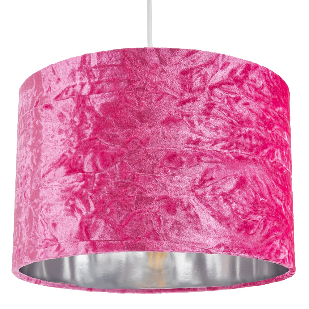 Modern Pink Crushed Velvet 12" Table/Pendant Lamp Shade with Shiny Silver Inner Image 3